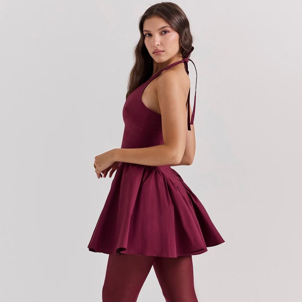 House of CB Valentia Wine Halter Mini Dress Size XS - Picture 3 of 10